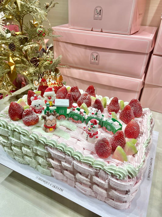 Christmas-themed Rectangular Strawberry-Guava Cake