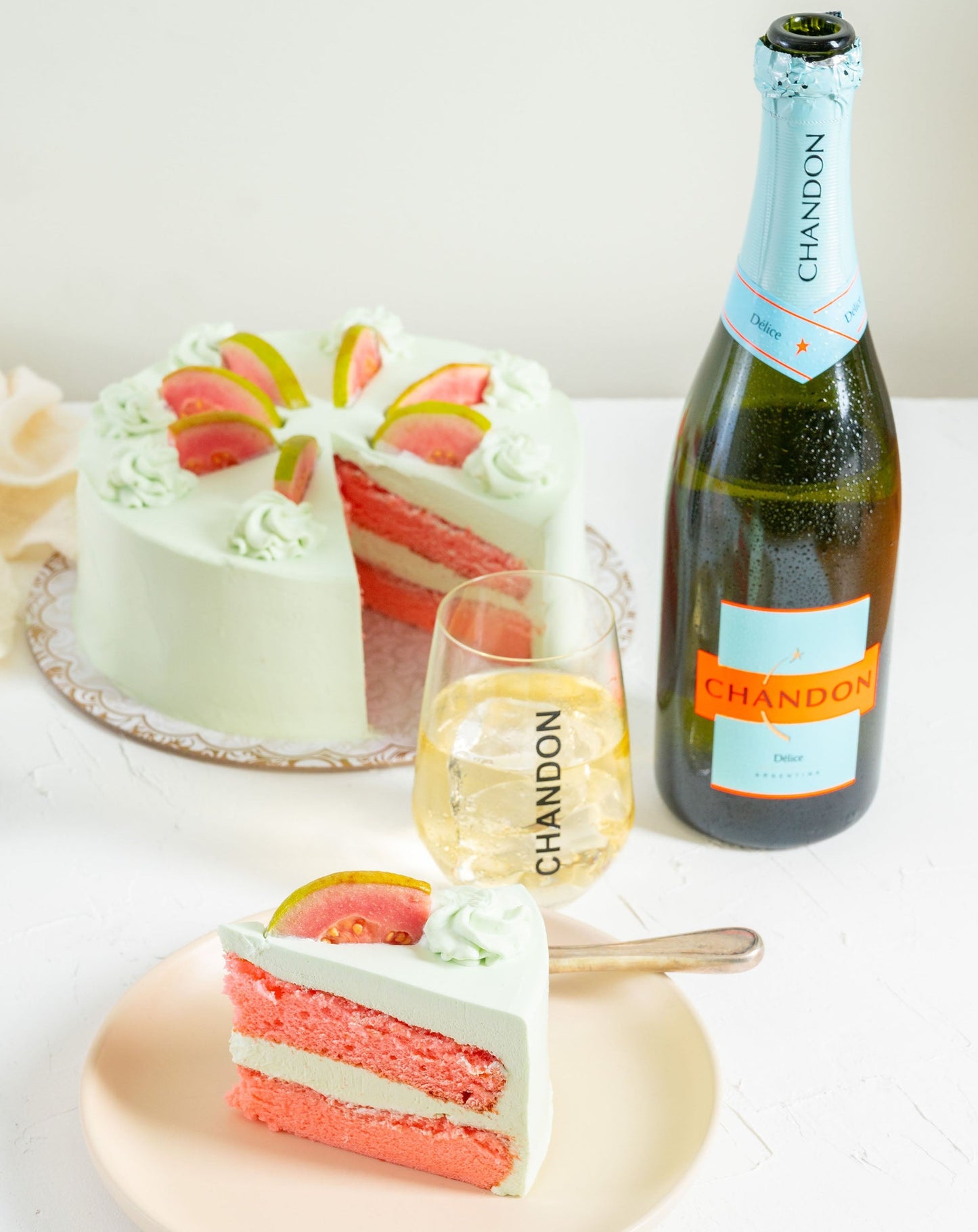 Guava cake and 1 bottle of Chandon Delice