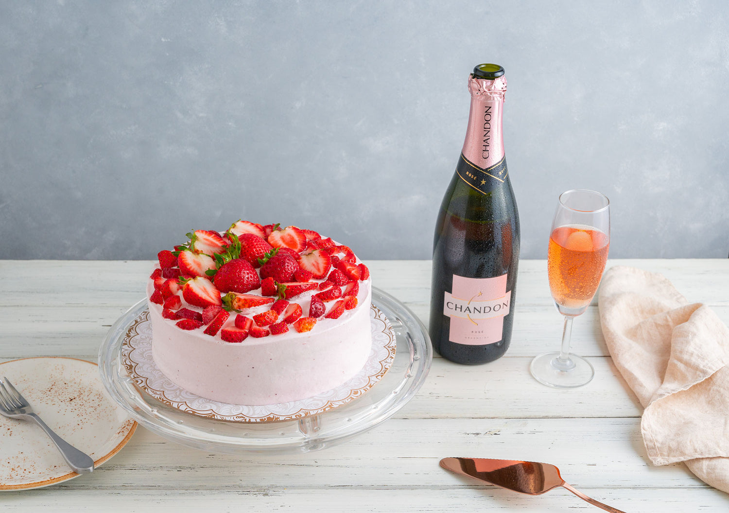 Strawberry Shortcake with a Bottle of Chandon Rosé